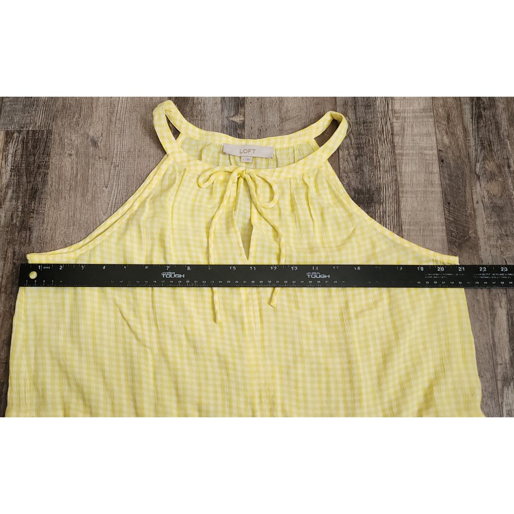 LOFT Halter Top Womens Large Yellow Gingham Keyhole Tie Peplum Blouse - Picture 3 of 6